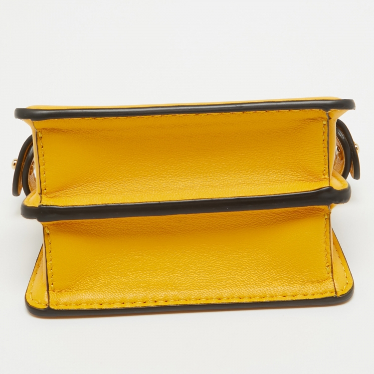 Pre Owned Fendi Yellow Leather Nano Peekaboo Maxi Top Handle Bag
