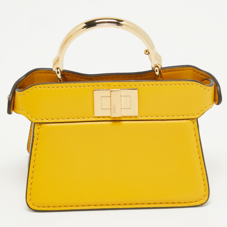 Pre Owned Fendi Yellow Leather Nano Peekaboo Maxi Top Handle Bag