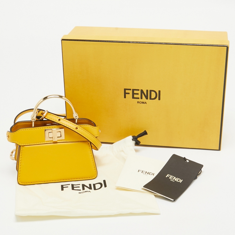 Pre Owned Fendi Yellow Leather Nano Peekaboo Maxi Top Handle Bag
