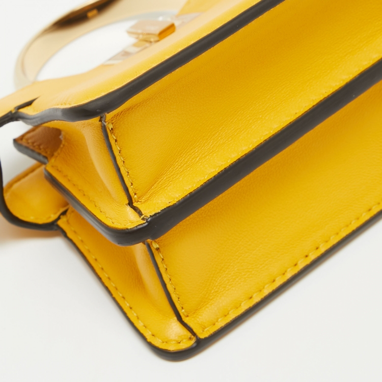 Pre Owned Fendi Yellow Leather Nano Peekaboo Maxi Top Handle Bag