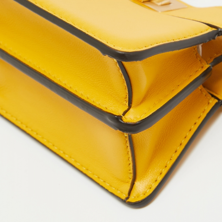 Pre Owned Fendi Yellow Leather Nano Peekaboo Maxi Top Handle Bag