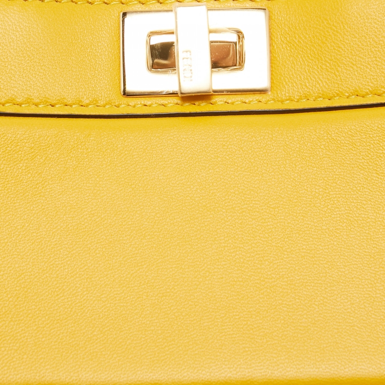 Pre Owned Fendi Yellow Leather Nano Peekaboo Maxi Top Handle Bag