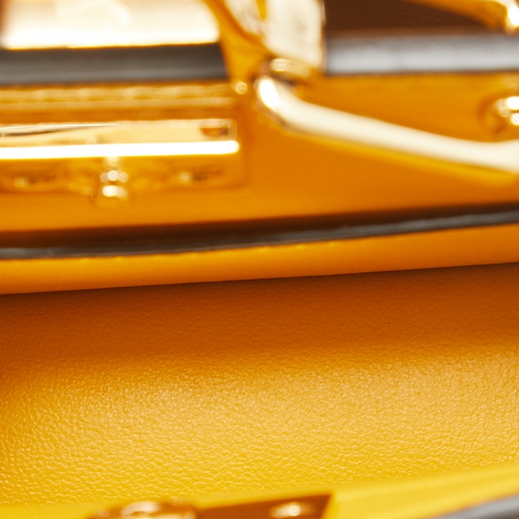 Pre Owned Fendi Yellow Leather Nano Peekaboo Maxi Top Handle Bag