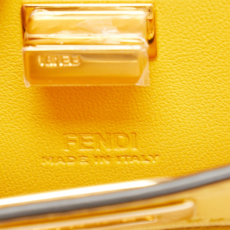 Pre Owned Fendi Yellow Leather Nano Peekaboo Maxi Top Handle Bag