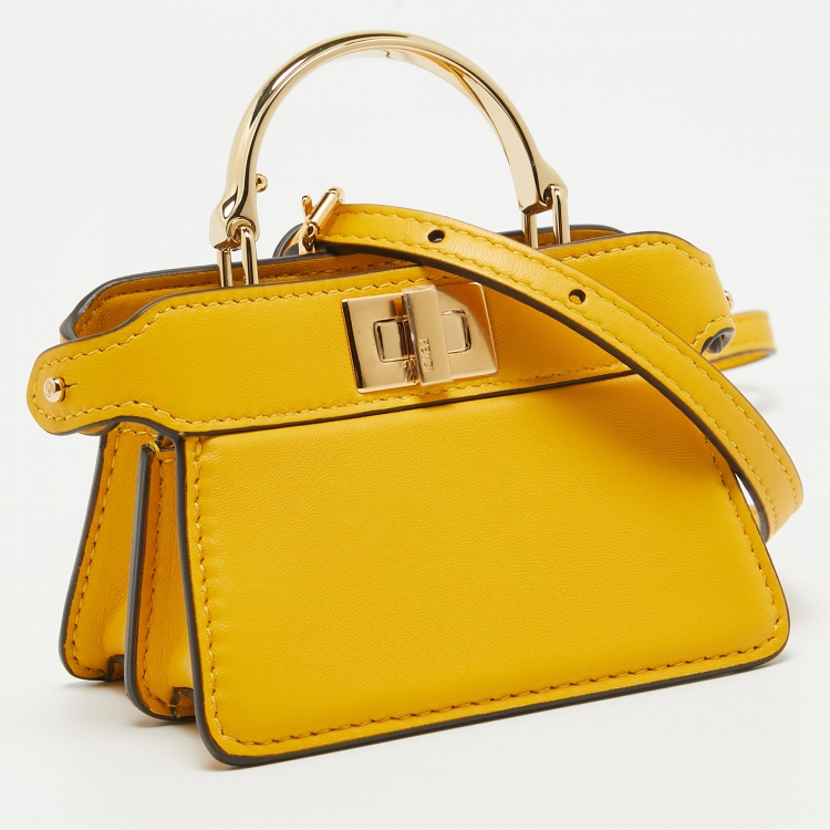 Pre Owned Fendi Yellow Leather Nano Peekaboo Maxi Top Handle Bag