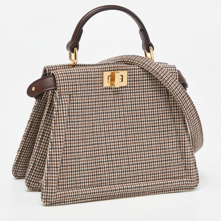 Pre Owned Fendi Beige/Brown Wool and Leather Petite Peekaboo ISeeU Top Handle Bag