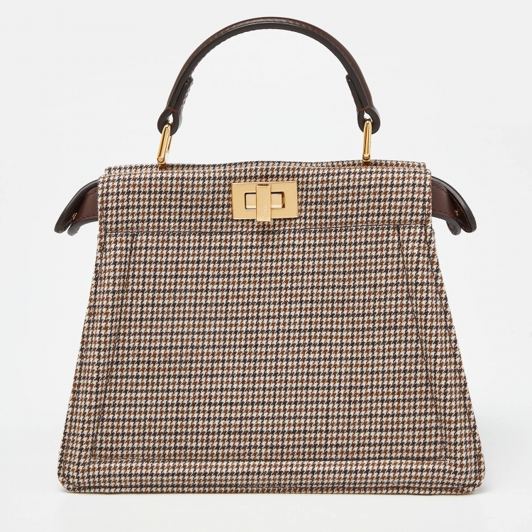 Pre Owned Fendi Beige/Brown Wool and Leather Petite Peekaboo ISeeU Top Handle Bag