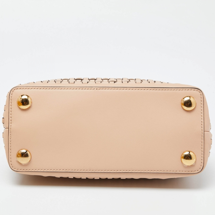 Pre Owned Fendi Pink Woven Leather Mini Peekaboo Top Handle Bag