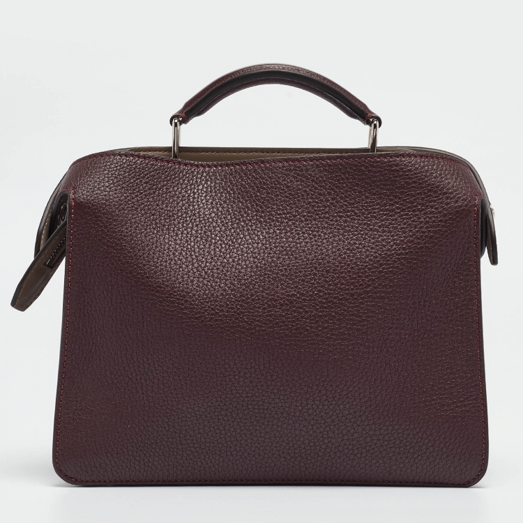 Pre Owned Fendi Burgundy Leather Mini Peekaboo ISeeU Top Handle Bag