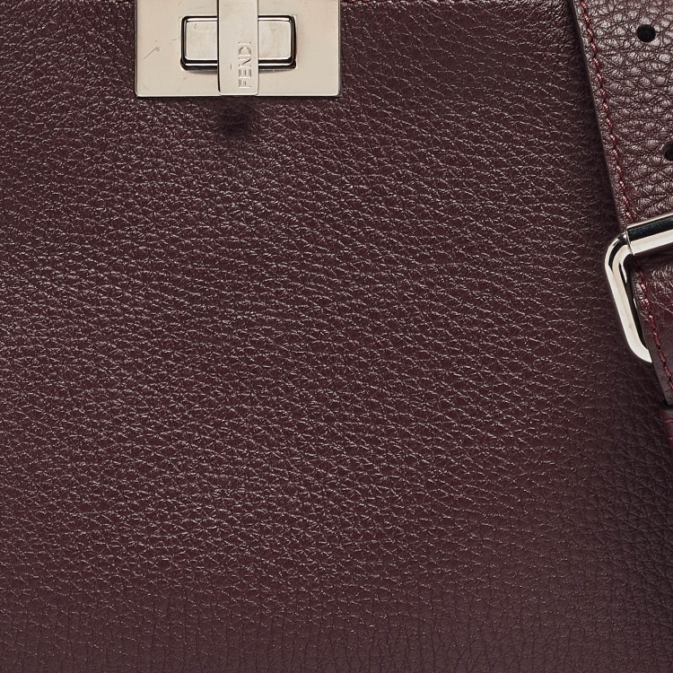 Pre Owned Fendi Burgundy Leather Mini Peekaboo ISeeU Top Handle Bag