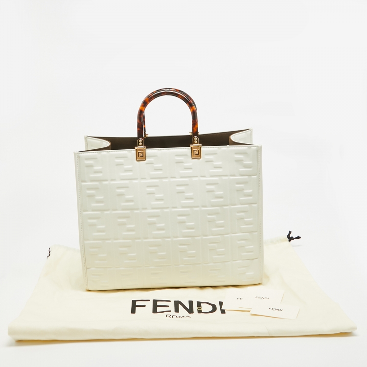 Pre Owned Fendi Off White Zucca Embossed Leather Medium Sunshine Tote