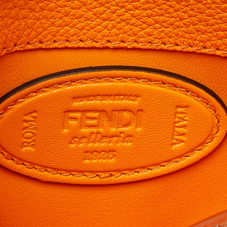 Pre Owned Fendi Orange/White Interlace Leather Medium Peekaboo ISeeU Top Handle Bag