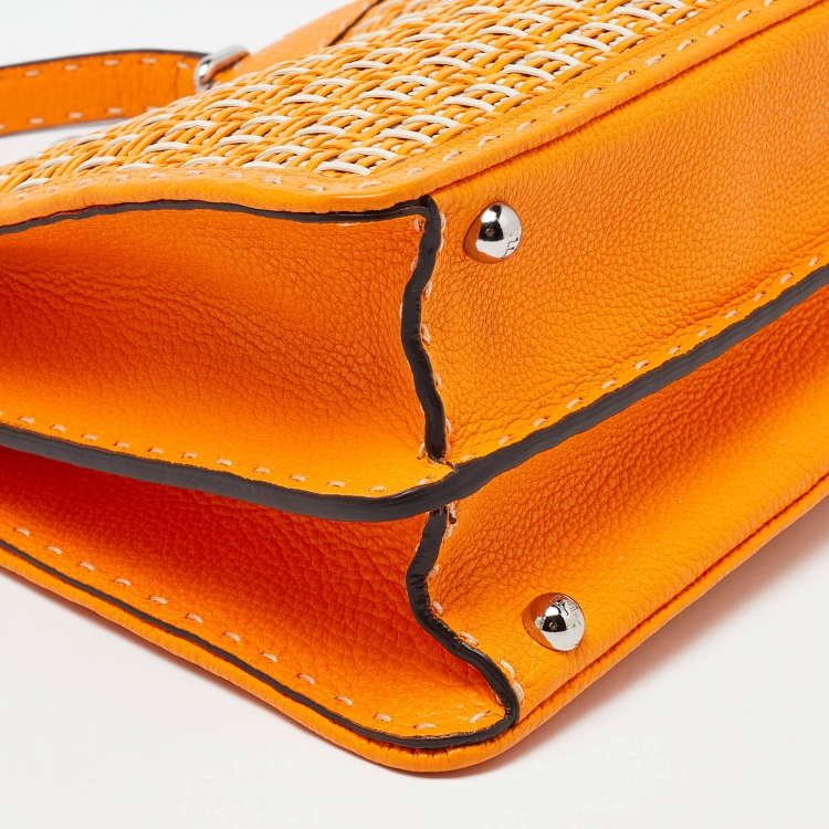 Pre Owned Fendi Orange/White Interlace Leather Medium Peekaboo ISeeU Top Handle Bag