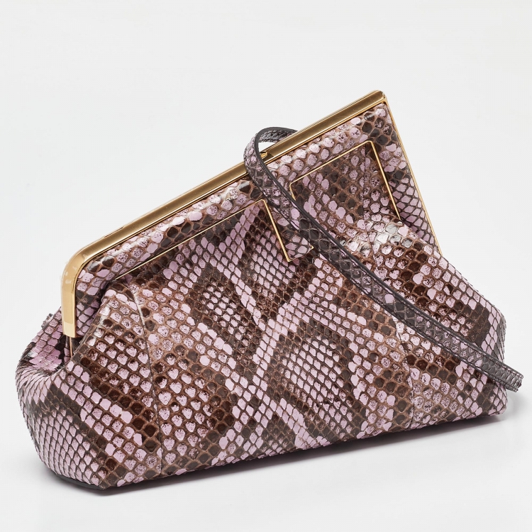 Pre Owned Fendi Pink/Brown Python and Leather Small First Clutch