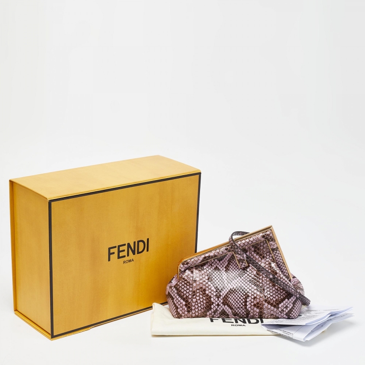Pre Owned Fendi Pink/Brown Python and Leather Small First Clutch