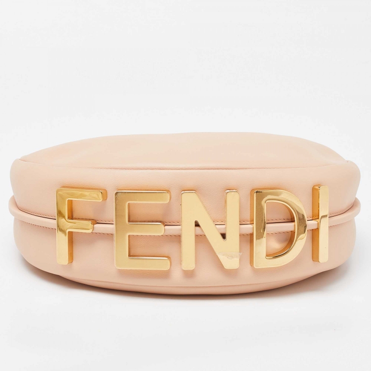 Pre Owned Fendi Peach Leather Small Fendigraphy Hobo