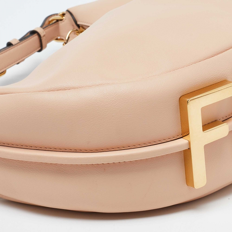 Pre Owned Fendi Peach Leather Small Fendigraphy Hobo