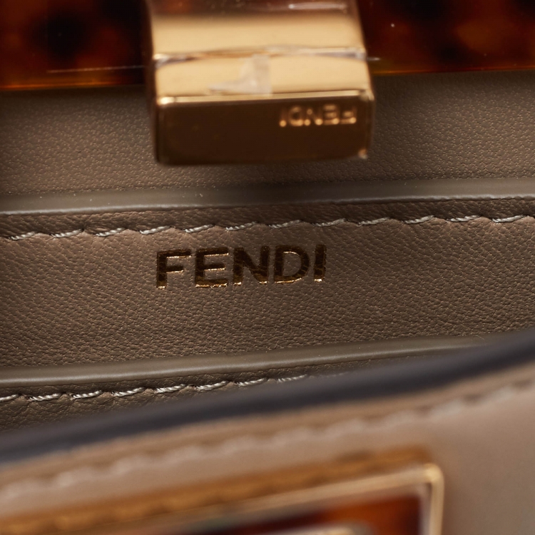 Pre Owned Fendi Beige Leather Petite Peekaboo ISeeU Top Handle Bag