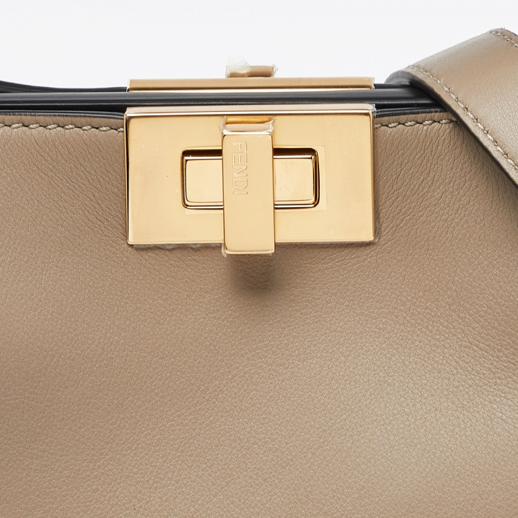Pre Owned Fendi Taupe Leather Peekaboo Iconic Essentially Top Handle Bag