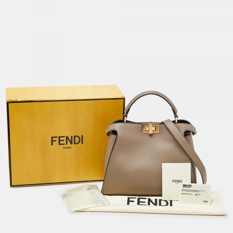 Pre Owned Fendi Taupe Leather Peekaboo Iconic Essentially Top Handle Bag