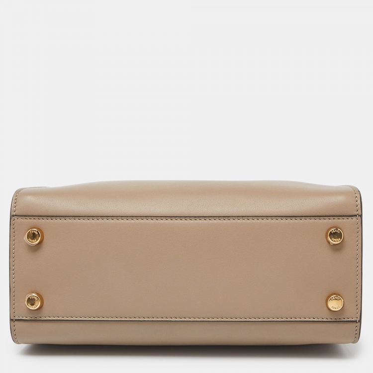 Pre Owned Fendi Taupe Leather Peekaboo Iconic Essentially Top Handle Bag