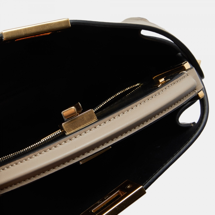 Pre Owned Fendi Taupe Leather Peekaboo Iconic Essentially Top Handle Bag