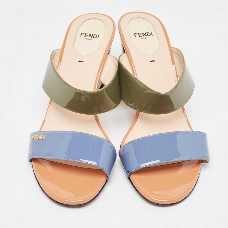 Pre Owned Fendi Multicolor Patent Leather Wedge Slide Sandals Size 40