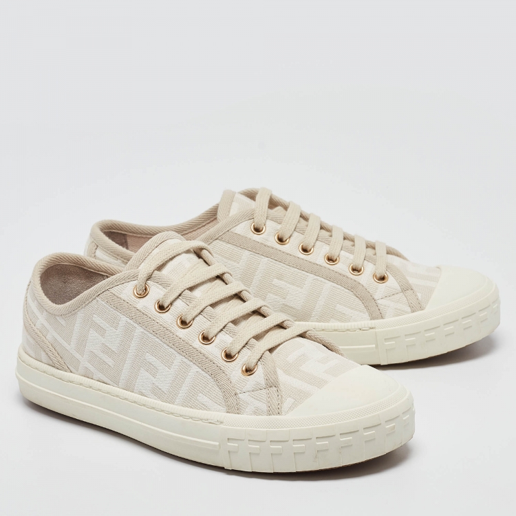 Pre Owned Fendi Two Tone Zucca Canvas Domino Sneakers Size 36