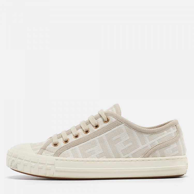 Pre Owned Fendi Two Tone Zucca Canvas Domino Sneakers Size 36