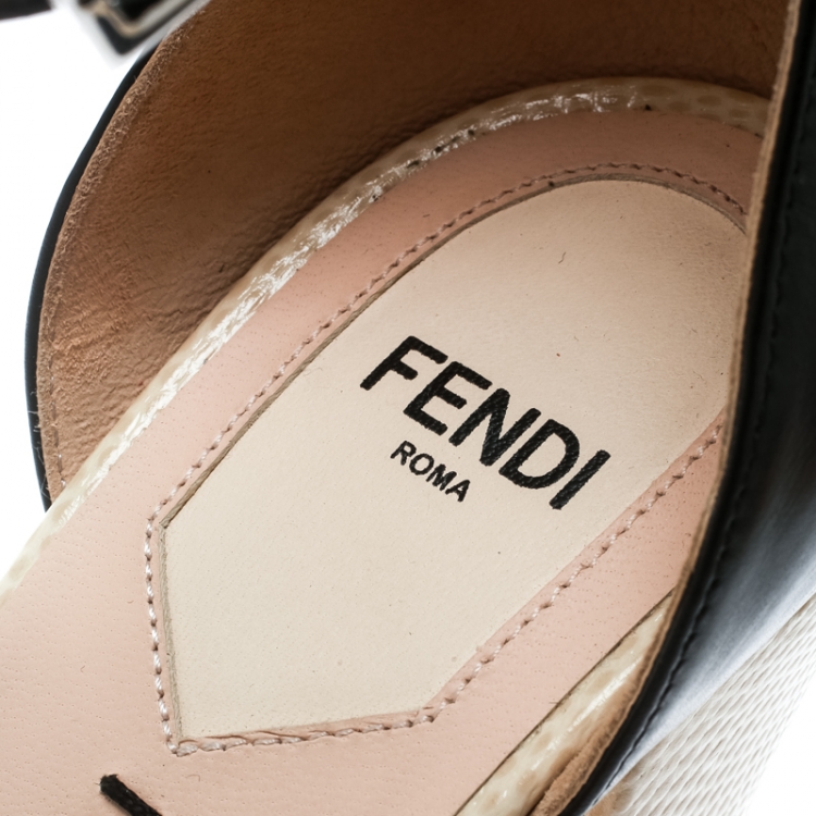 Pre Owned Fendi Black Laser Cut Leather Ankle-Wrap Chameleon Sandals Size 39