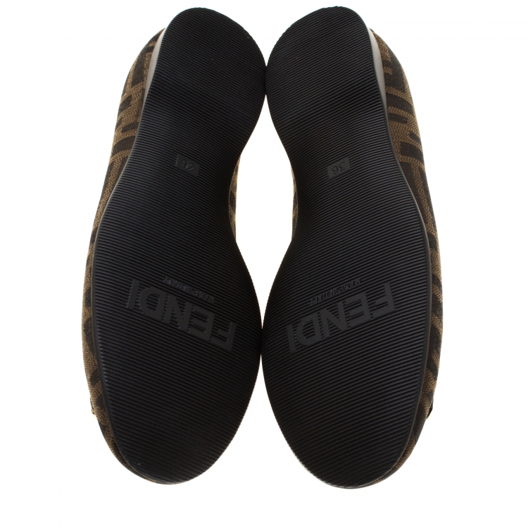 Pre Owned Fendi Brown Zucca Canvas Ballet Flats Size 36