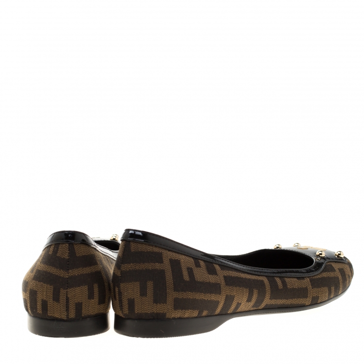 Pre Owned Fendi Brown Zucca Canvas Ballet Flats Size 36