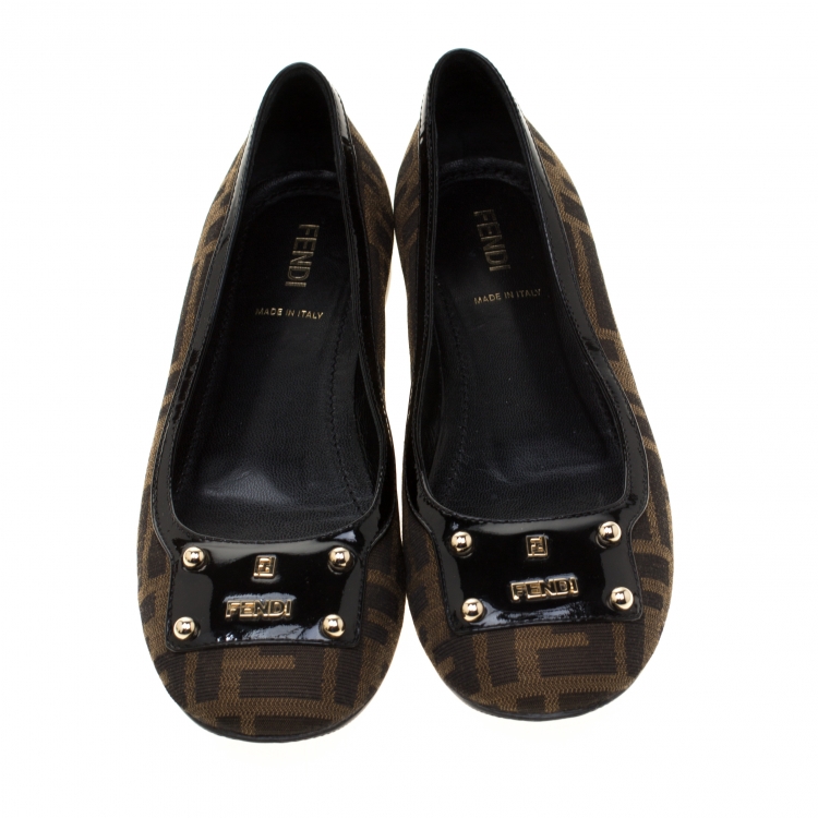 Pre Owned Fendi Brown Zucca Canvas Ballet Flats Size 36