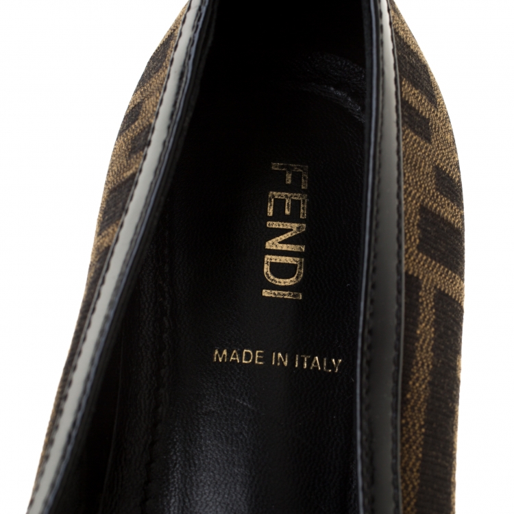 Pre Owned Fendi Brown Zucca Canvas Ballet Flats Size 36