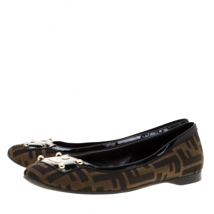 Pre Owned Fendi Brown Zucca Canvas Ballet Flats Size 36