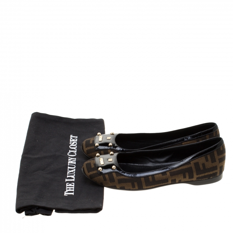 Pre Owned Fendi Brown Zucca Canvas Ballet Flats Size 36