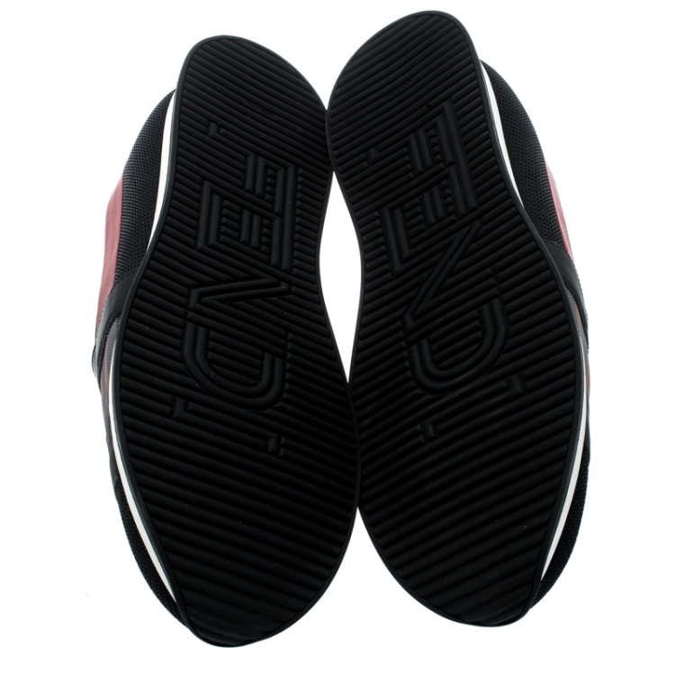 Pre Owned Fendi Tricolor Zucca Mesh And Tulle Fabric Runway Slip on Sneakers Size 36