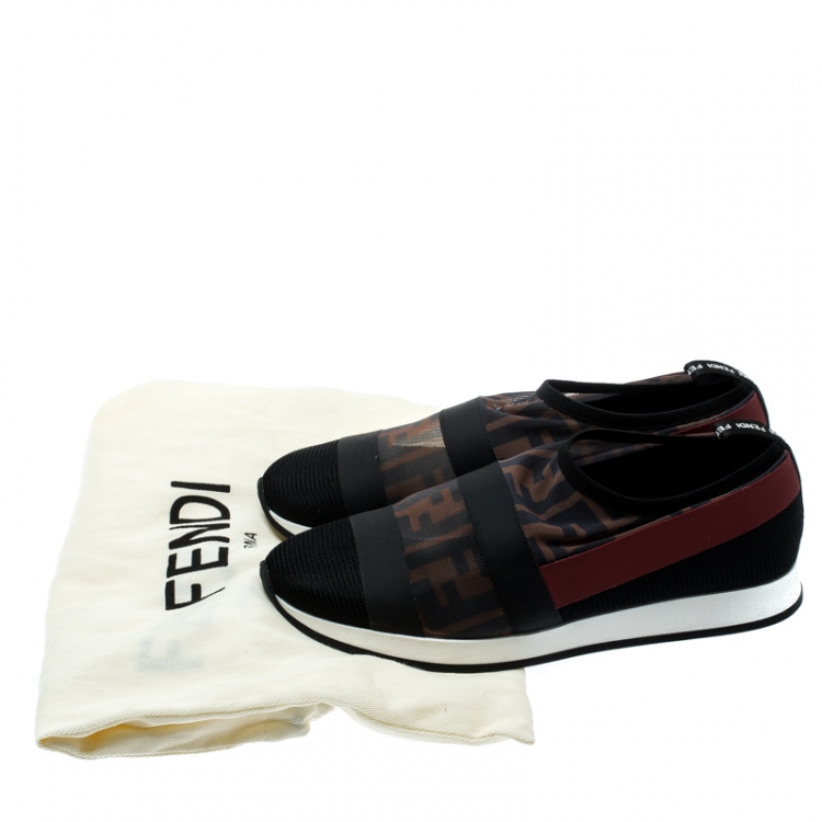 Pre Owned Fendi Tricolor Zucca Mesh And Tulle Fabric Runway Slip on Sneakers Size 36