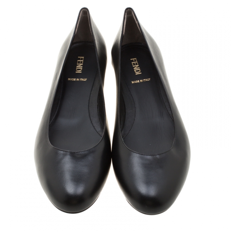 Pre Owned Fendi Black Leather Ballet Flats Size 38.5