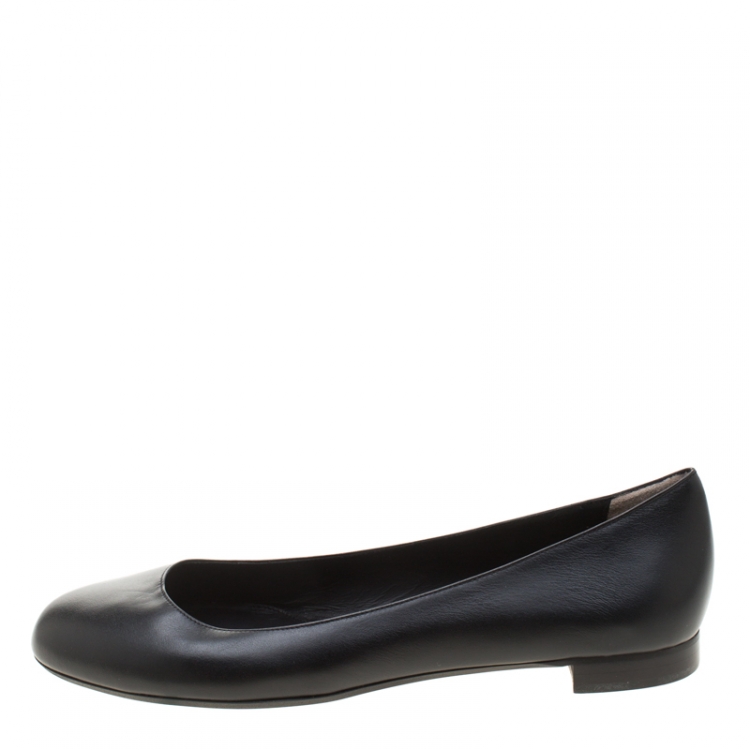 Pre Owned Fendi Black Leather Ballet Flats Size 38.5
