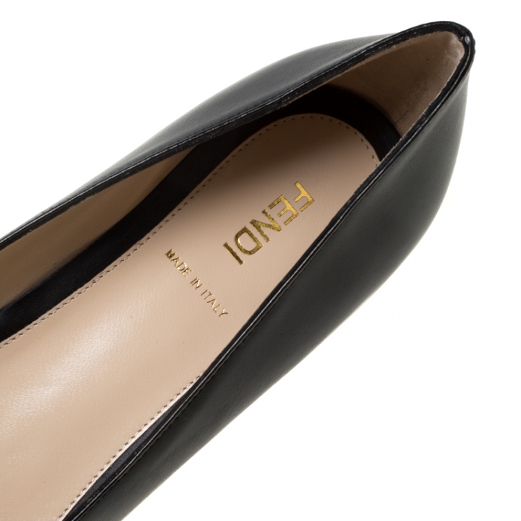 Pre Owned Fendi Black Leather Buckle Block Heel Pumps Size 38.5