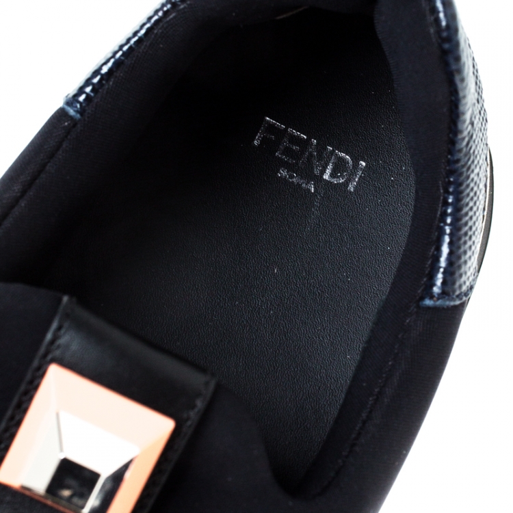 Pre Owned Fendi Black Fabric And Lizard Embossed Leather Embellished Slip on Sneakers Size 40