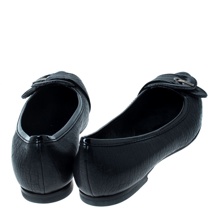 Pre Owned Fendi Black Leather Buckle Pointed Toe Ballet Flats Size 39