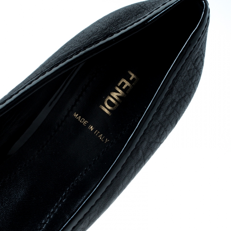 Pre Owned Fendi Black Leather Buckle Pointed Toe Ballet Flats Size 39