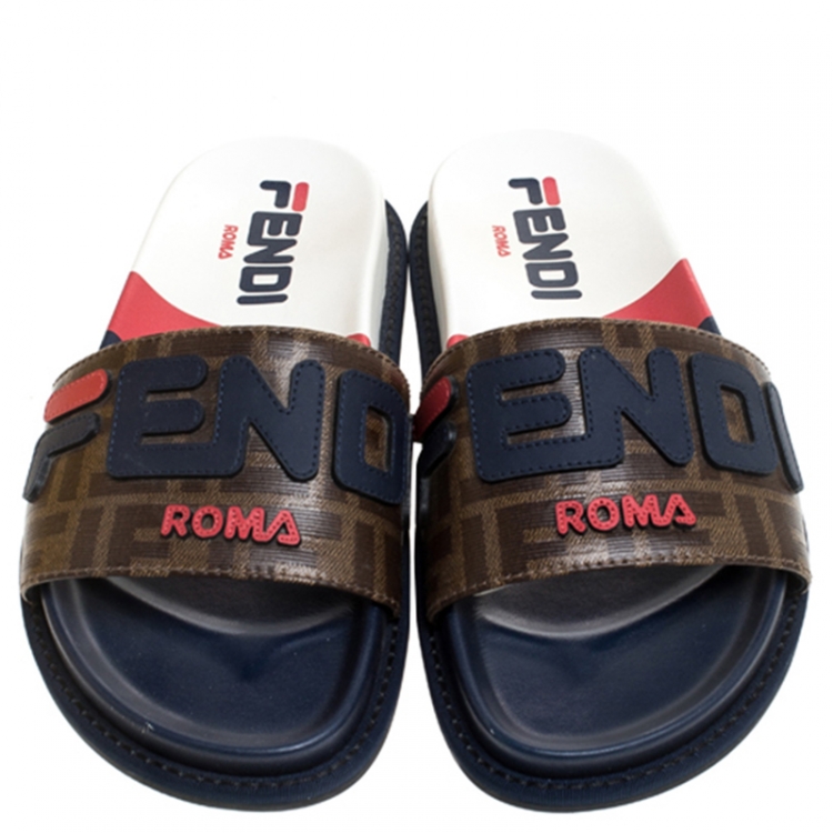 مملوكة مسبقًا Fendi Monogram Canvas Flat Slides Size 38.5