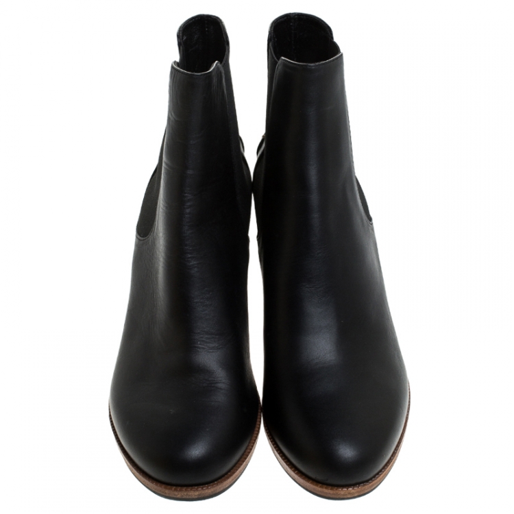 Pre Owned Fendi Black Leather Wedge Ankle Boots Size 41