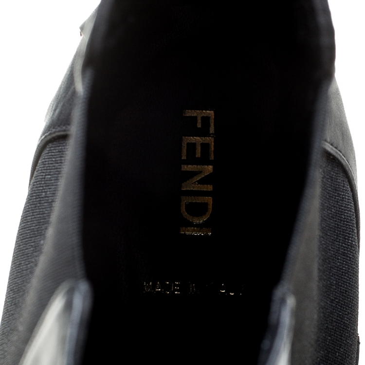Pre Owned Fendi Black Leather Wedge Ankle Boots Size 41