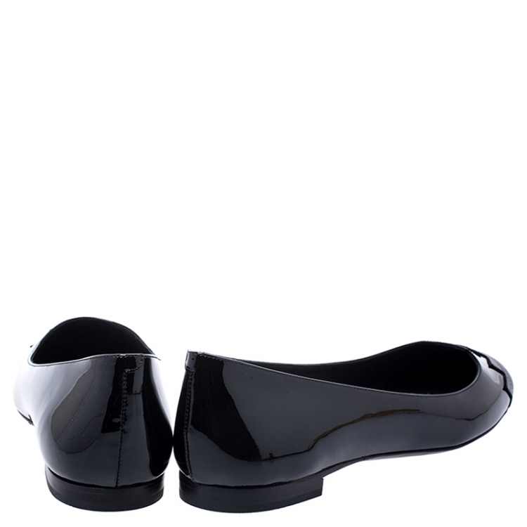 Pre Owned Fendi Black Patent Leather And Leather Ballet Flats Size 38