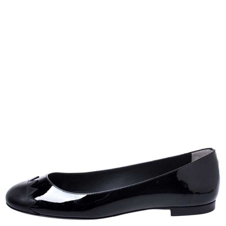Pre Owned Fendi Black Patent Leather And Leather Ballet Flats Size 38