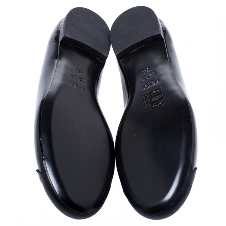 Pre Owned Fendi Black Patent Leather And Leather Ballet Flats Size 38